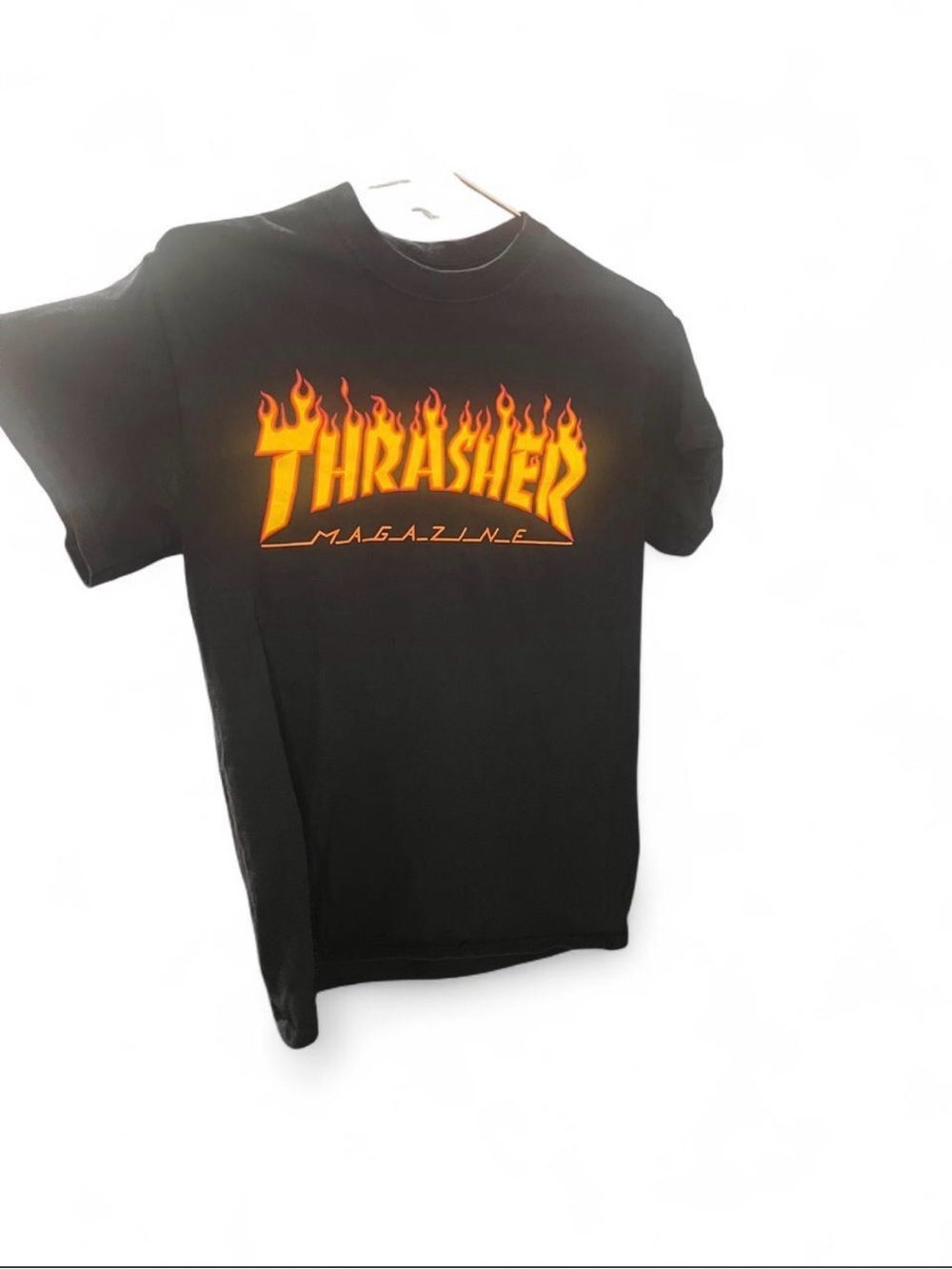 Black thrasher flame logo tee
